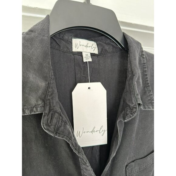 NWT Wonderly Chambray Denim Button Down Shirt Dress Size Medium Washed Black - Picture 3 of 5